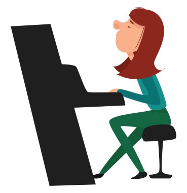 Piyano üzerinde müzisyen, illüstrasyon, beyaz arkaplan üzerinde vektör