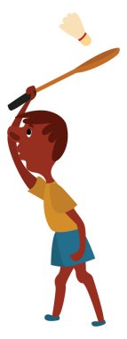 Badminton oynayan adam, illüstrasyon, beyaz arkaplanda vektör