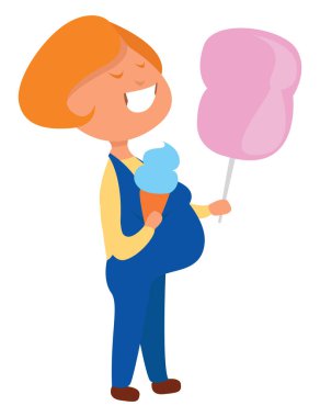 Şeker, illüstrasyon ve beyaz arka planda vektör taşıyan hamile bir kız.