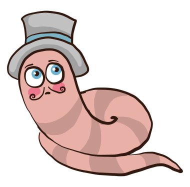 Şapkalı solucan, illüstrasyon, beyaz arkaplanda vektör