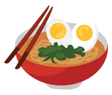 Ichiraku ramen in bowl, illustration, vektör on white background