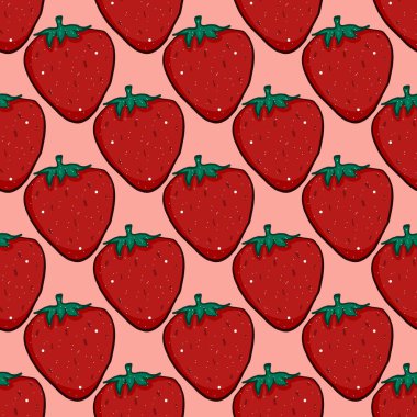 Çilek deseni, kırmızı arkaplanda pürüzsüz desen.