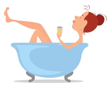 Banyo yapan kadın, resimleme, beyaz arka planda vektör.