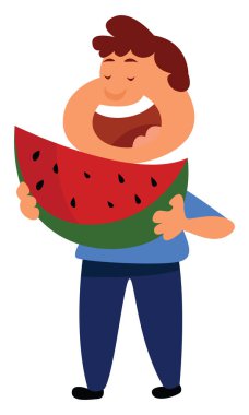 Karpuz yiyen çocuk, illüstrasyon, beyaz arka planda vektör