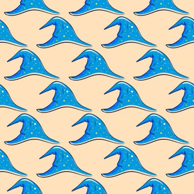 Mavi büyücü şapkası, parlak arkaplanda kusursuz desen.