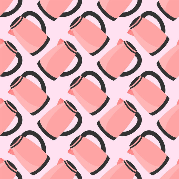 Kettle pattern, seamless pattern on pink background.