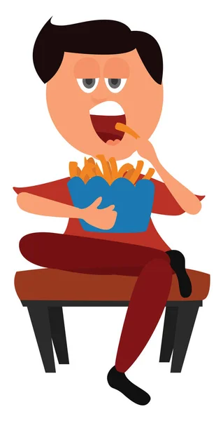 Hombre Comiendo Papas Fritas Ilustración Vector Sobre Fondo Blanco — Archivo Imágenes Vectoriales