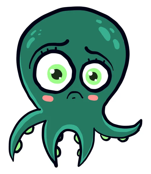 Pulpo Triste Verde Ilustración Vector Sobre Fondo Blanco — Archivo Imágenes Vectoriales