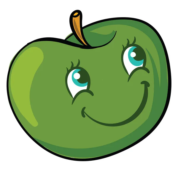 幸せな緑のリンゴ イラスト 白い背景のベクトル — ストックベクタ