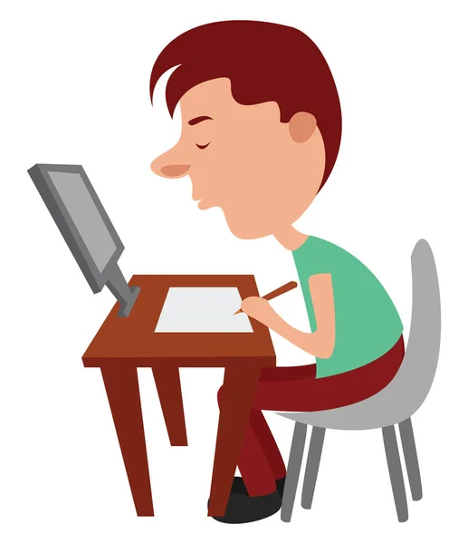 Man Doing Homework Illustration Vector White Background — Stock Vector