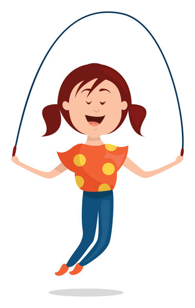 Little girl jumping rope, illustration, vector on white background