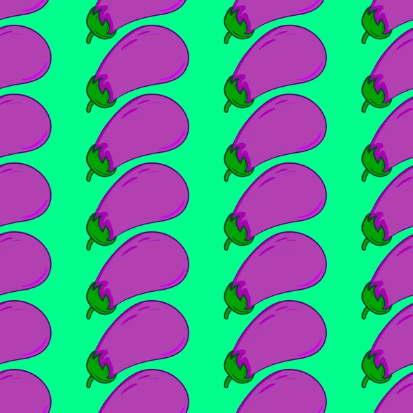 Eggplant Mönster Sömlös Mönster Grön Bakgrund — Stock vektor