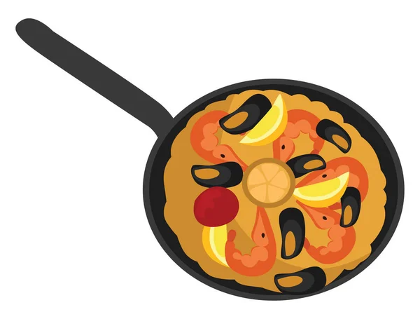 Paella Voedsel Illustratie Vector Witte Achtergrond — Stockvector