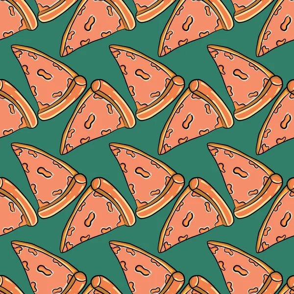 Patrón Pizza Patrón Sin Costuras Sobre Fondo Verde — Vector de stock