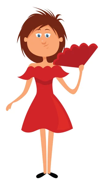 Kırmızı Elbiseli Kız Illüstrasyon Beyaz Arkaplanda Vektör — Stok Vektör