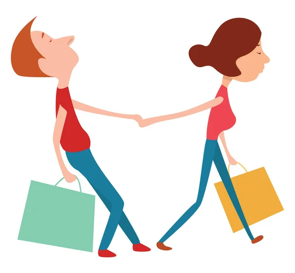 购物时的男人和女人 白色背景上的矢量 — 图库矢量图片