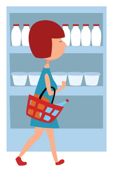 Mujer Compras Supermercado Ilustración Vector Sobre Fondo Blanco — Archivo Imágenes Vectoriales