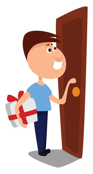 Homme Avec Cadeau Surprise Illustration Vecteur Sur Fond Blanc — Image vectorielle