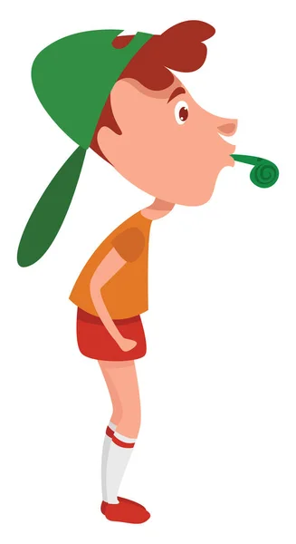 Jongen Met Fluitje Illustratie Vector Witte Achtergrond — Stockvector