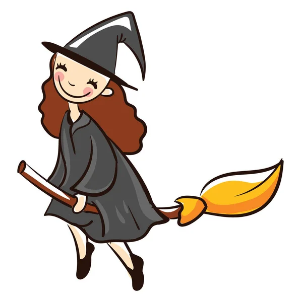 Witch Flying Broom Illustration Vector White Background — Stock Vector