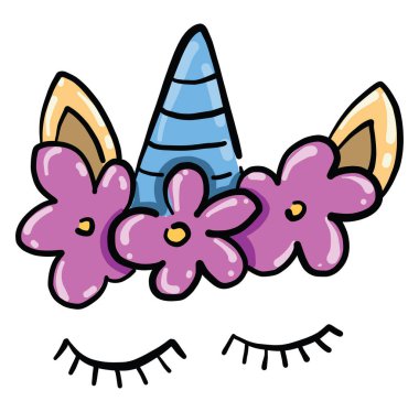 Tek boynuzlu at maskesi, illüstrasyon, beyaz arkaplanda vektör