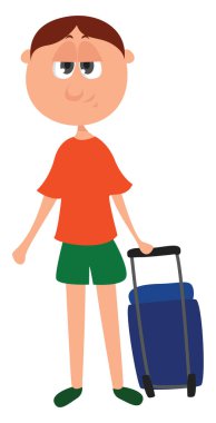 Mavi valizli adam, illüstrasyon, beyaz arka planda vektör