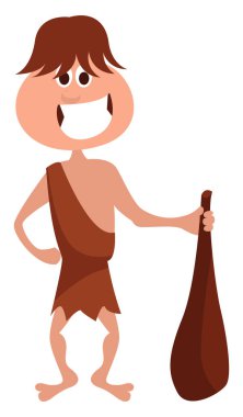 Beyaz arka planda yarasa, illüstrasyon ve vektör taşıyan mağara adamı