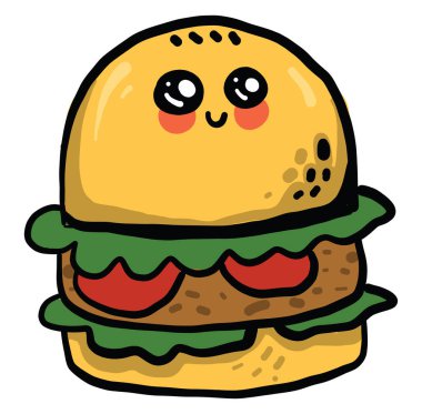 Tatlı gözlü burger, illüstrasyon, beyaz arka planda vektör.