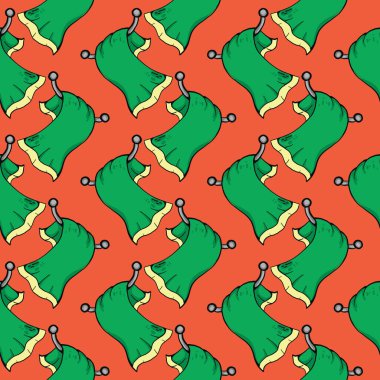 Yeşil havlu, kırmızı arkaplanda pürüzsüz desen.