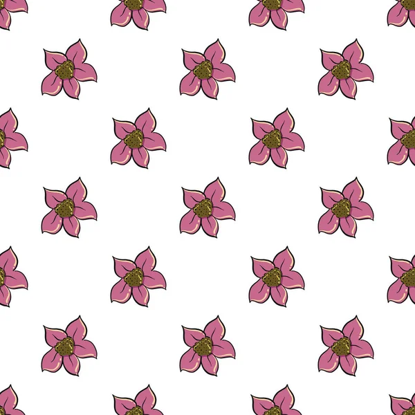 Pink Flowers Seamless Pattern White Background — Stock Vector