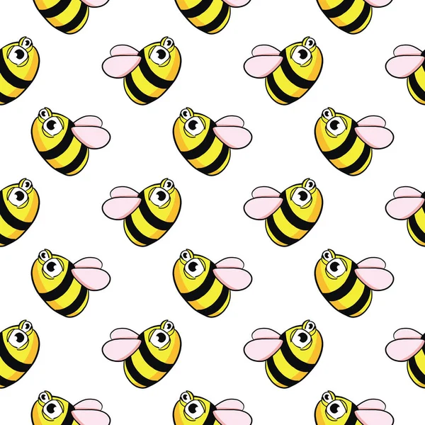 Маленька Жовта Бджола Безшовний Візерунок Білому Тлі — стоковий вектор