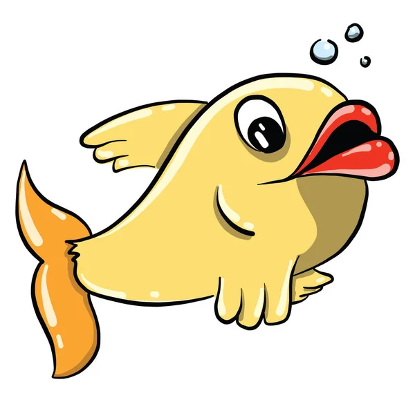 大きな唇 イラスト 白い背景のベクトルを持つ黄色の魚 — ストックベクタ