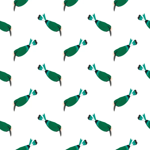 Pájaro Verde Patrón Sin Costuras Sobre Fondo Blanco — Archivo Imágenes Vectoriales