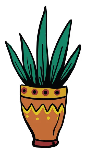 Plante Verte Dans Pot Intéressant Illustration Vecteur Sur Fond Blanc — Image vectorielle