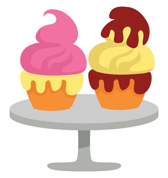 Two Cupcakes Plate Illustration Vector White Background — Stock Vector