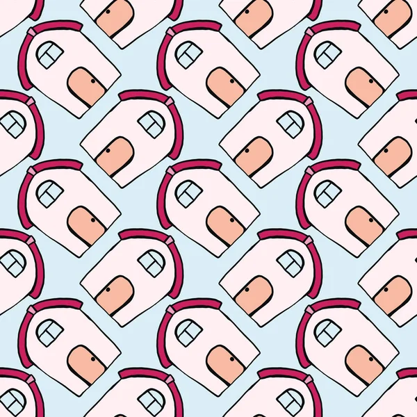 Childish house ,seamless pattern on blue background.