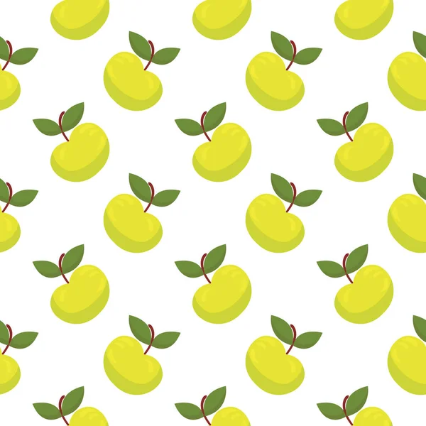 绿色苹果 白色背景的无缝图案 — 图库矢量图片