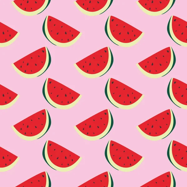 美味的西瓜 粉色背景的无缝图案 — 图库矢量图片