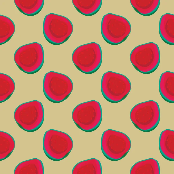 Rote Guave Nahtloses Muster Auf Dunkelgelbem Hintergrund — Stockvektor