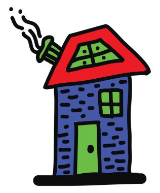 Mavi ev, illüstrasyon, beyaz arkaplan vektörü