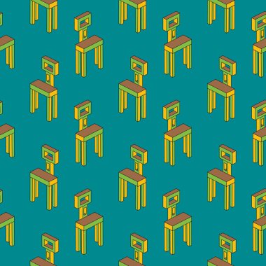 Isometric sandalyeler, mavi arka planda pürüzsüz desen.