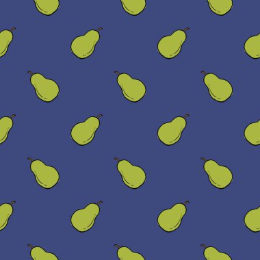Yeşil armut, koyu mavi arka planda pürüzsüz desen.