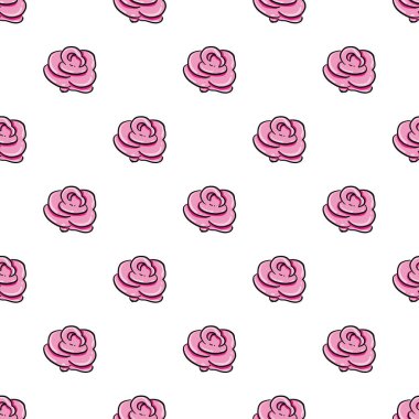 Minimum pembe güller, beyaz arkaplanda pürüzsüz desen.