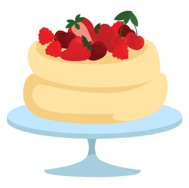 Pavlova keki, illüstrasyon, beyaz arkaplanda vektör