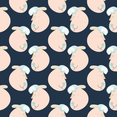 Uyuyan koyunlar, koyu mavi arka planda kusursuz desenler..