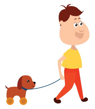 Köpeği gezdiren çocuk, illüstrasyon, beyaz arka planda vektör.