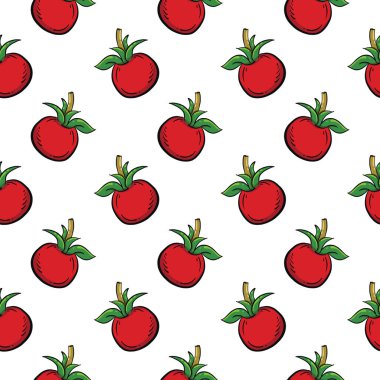Kırmızı domatesler, beyaz arka planda pürüzsüz desen.