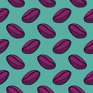 Mor kahve çekirdeği, yeşil arka planda pürüzsüz desen..