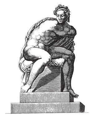 Çıplak oturan Adamo Scultori, Michelangelo 'dan sonra, 1585, klasik oyma..