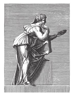 Aynalı Kadın, Adamo Scultori, Michelangelo 'dan sonra, 1585 Kadın elinde bir ayna, klasik gravür.